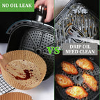 200PCS Air Fryer Liners Disposable: Round 7.9 Inch Non-Stick Airfryer Paper Liners - Food Grade Parchment Paper for 5 6 7 8 QT Air Fryer Baking and Roasting - Waterproof and OilProof (10 Inch on Top)