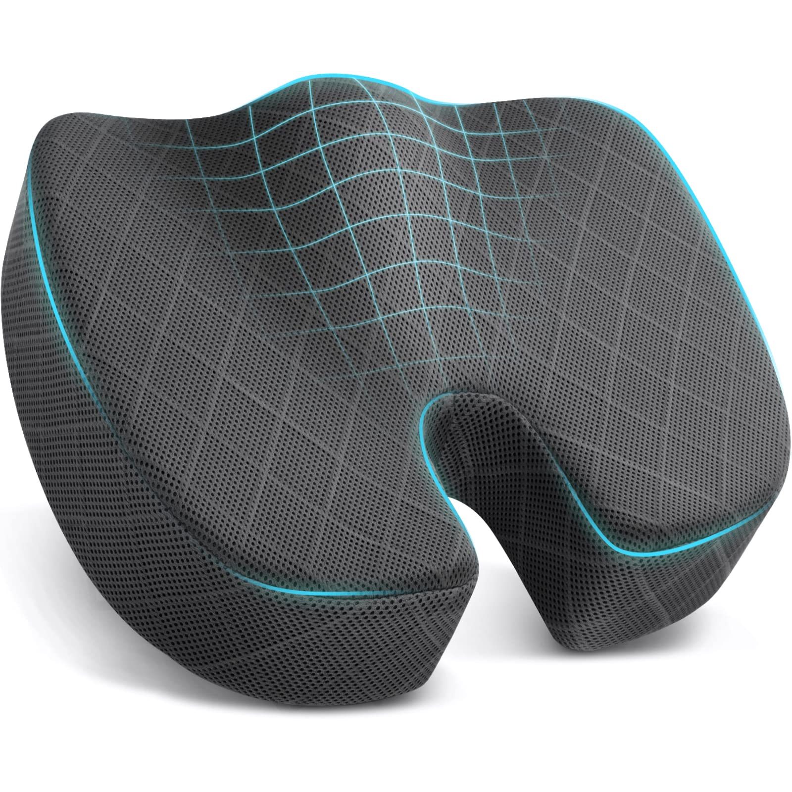 TushGuard Seat Cushion - for Office Chair, Car Seat, Airplane, Bleacher - Sciatica & Coccyx Pain Relief Desk Chair Cushion for Long Sitting Office Workers, Car Drivers(Grey, XX-Large)