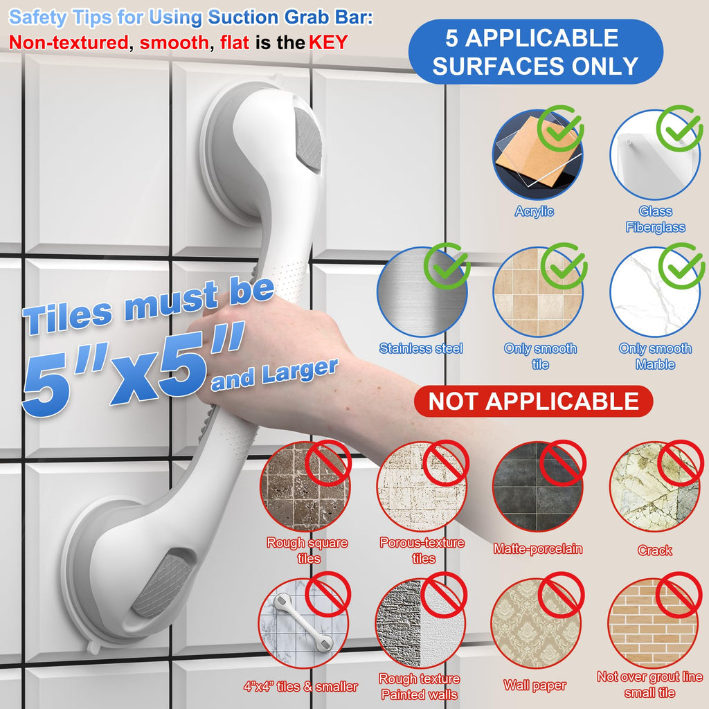 Grab Bars for Shower Heavy-Duty 16-Inch ADA Shower Grab Bars for Seniors Shower Handles for Elderly Suction Handicap Grab Bars Safety Handrail for Disabled for Bathroom Bathtubs Showers Wall Toilet