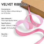 Pink Velvet Ribbon 5/8'' 25 Yards for Christmas Tree, Gift Wrapping, Flower Bouquet, Wreath Decorations, Bow Making
