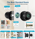 Fingerprint Door Lock, Smart Fingerprint Door Knob with Lock, Biometric Door knob with App Control & Key, Keyless Thumbprint Entry Door Lock for Bedroom, Front Door, Home, Apartment Office-Matte Black
