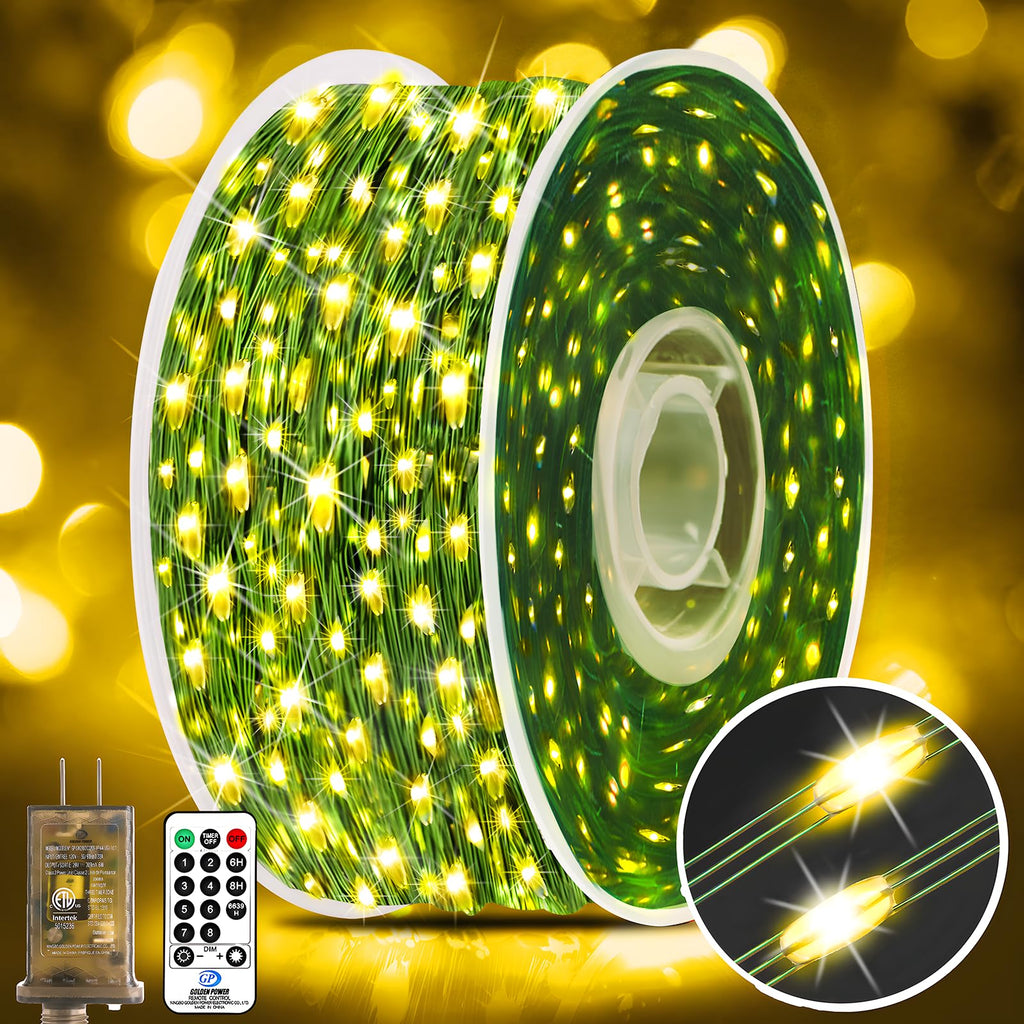 KNONEW 203FT Outdoor Christmas Fairy Lights Plug in,600 LED String Lights Outdoor Waterproof 8 Modes Memory Times for Wedding Bedroom Walls Garden Trees Decoration(Warm White)