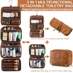 Elviros Toiletry Bag Hanging Travel Organizer for Men and Women, 3 in 1 Multifunctional Large Makeup Cosmetic Case for Toiletries Accessories, Water-resistant PU Leather Bathroom Dopp Kit Shaving Bag