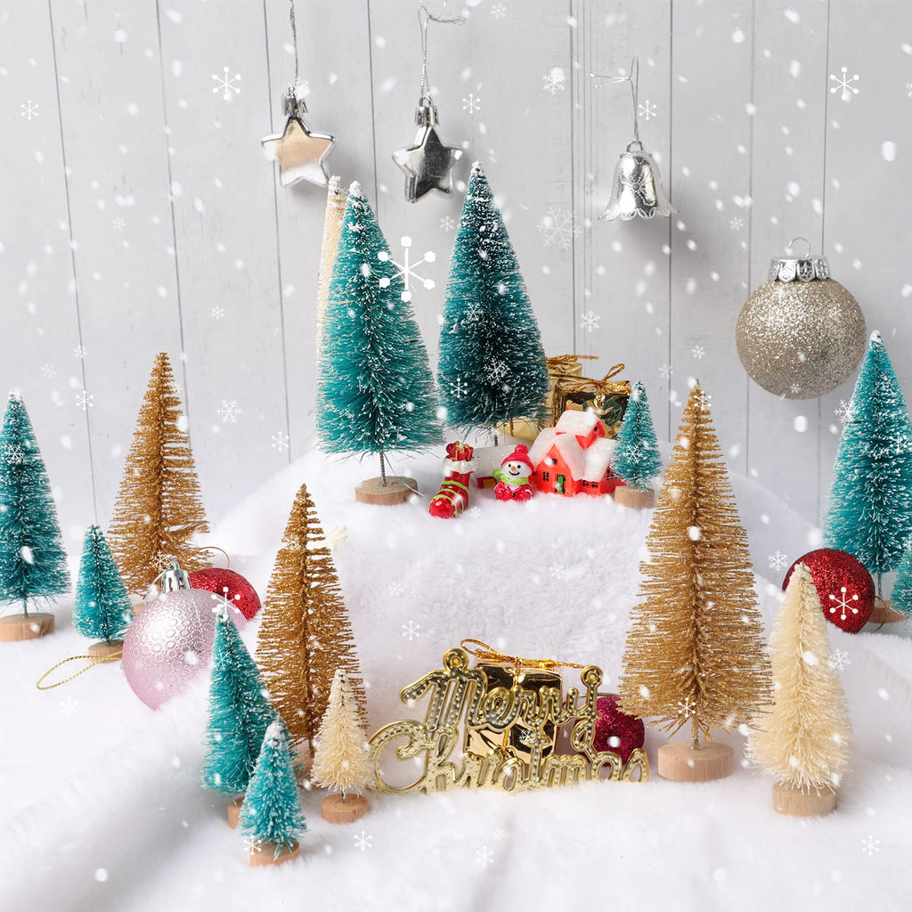 30Pcs Mini Christmas Trees, Artificial Christmas Tree Bottle Brush Trees Christmas with 5 Sizes, Sisal Snow Trees with Wooden Base for Christmas Decor Christmas Party Home Table Craft