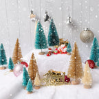 30Pcs Mini Christmas Trees, Artificial Christmas Tree Bottle Brush Trees Christmas with 5 Sizes, Sisal Snow Trees with Wooden Base for Christmas Decor Christmas Party Home Table Craft