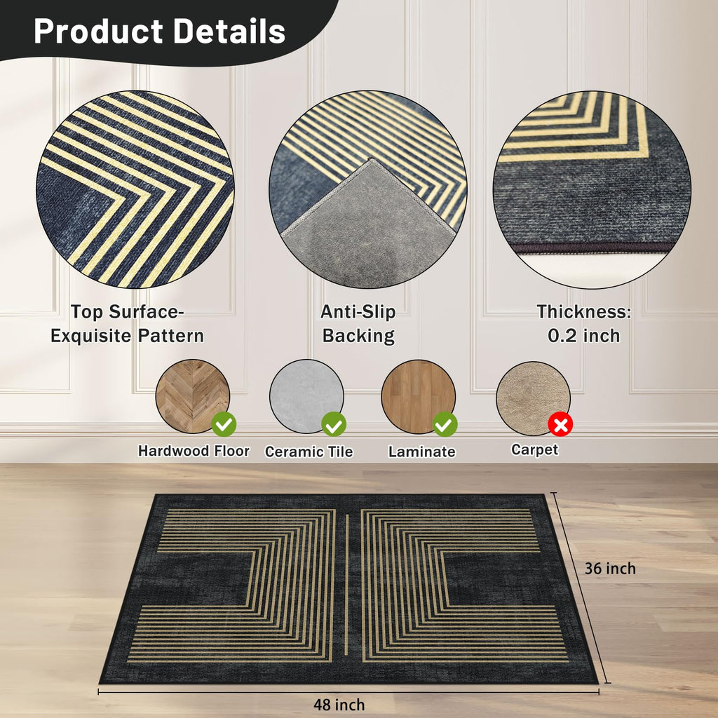 Office Chair Mat for Hardwood Floor&Tile Floor,36"X 48" Heavy Duty Desk Chair Mat for Hard Floors,Under Desk Rug for Rolling Computer Chair,Anti Slip,Low Pile Carpet Floor-Geo Black