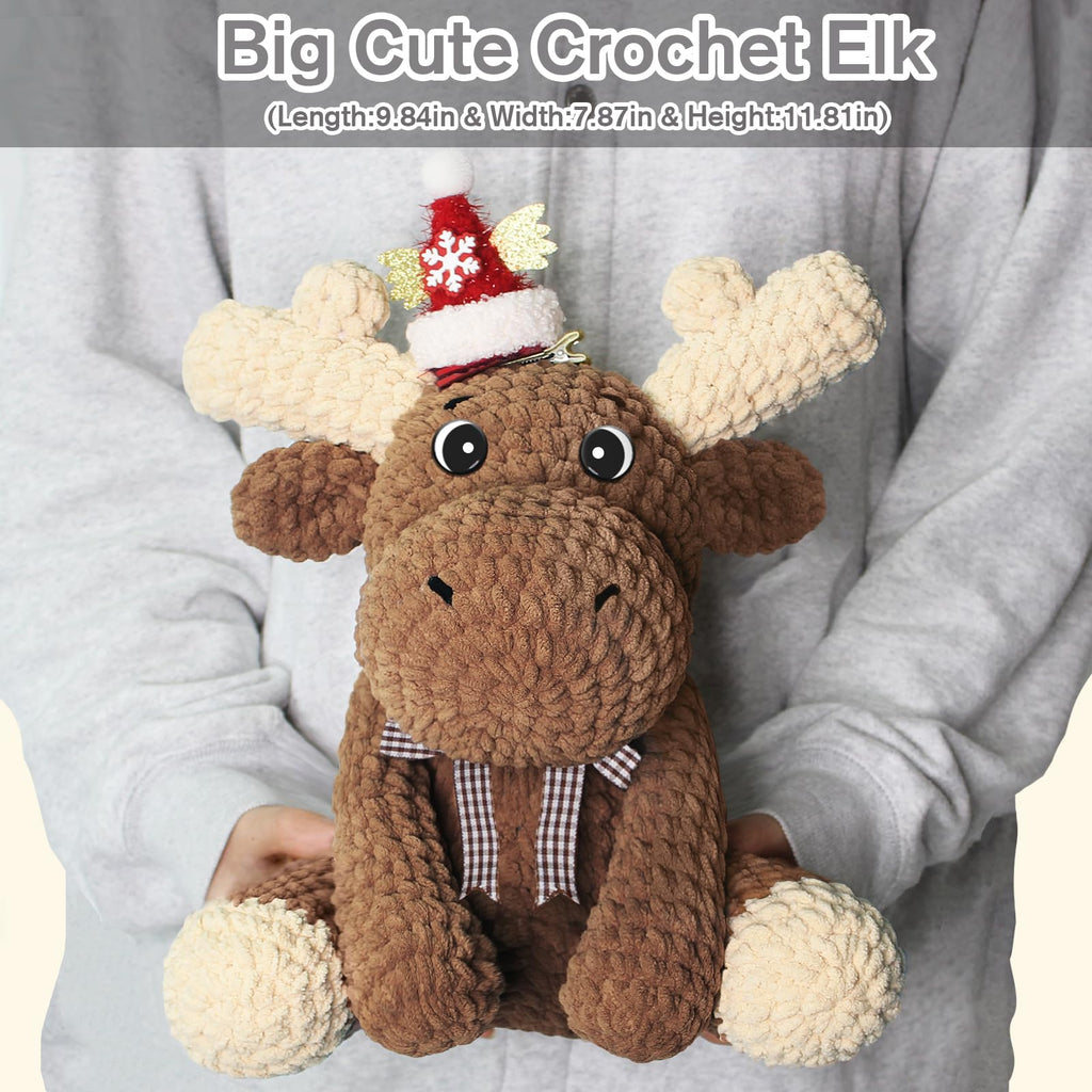 CODGP Crochet Kit for Beginners,11.8in Crochet Animal Kit Elk,Crochet Starter Kit Christmas Gift for Adults Kids with Yarn Sets,Amigurumi Crochet Kit with Step-by-Step Video Tutorials