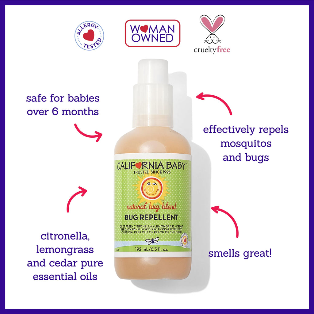 California Baby Natural Bug Repellent Spray | Citronella & Lemongrass Bug Spray | DEET-Free | Repels Mosquitoes | Allergy Friendly | Great Smell | Baby & Adult Insect Repellent Spray | 192 mL / 6.5oz