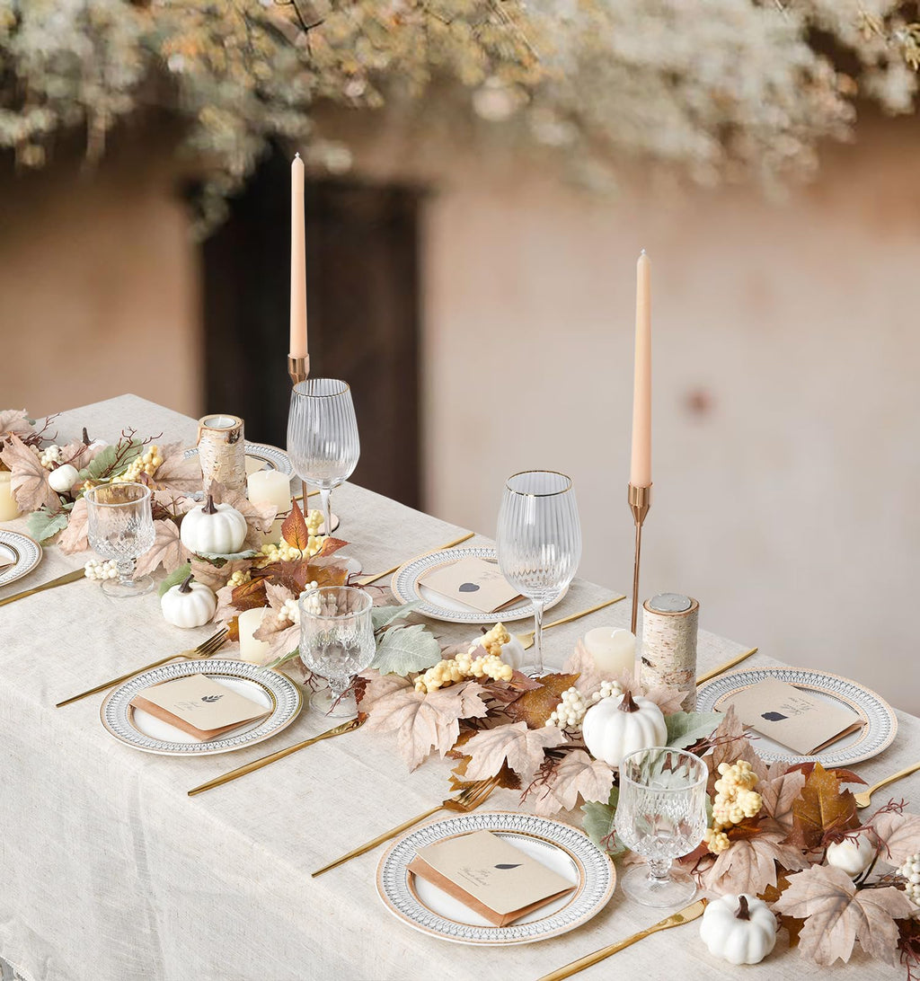 DearHouse Fall Garland Maple Leaf, 5.9Ft Hanging Vine Garland White with Pumpkins and Berries Thanksgiving Decor for Home Wedding Fireplace Party Christmas (White&Brown)