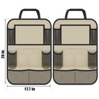 ULEEKA Car Backseat Organizer with 11" Table Holder, 10 Storage Pockets Seat Back Protectors Kick Mats for Kids Toddlers, Travel Accessories, 2 Pack, Beige