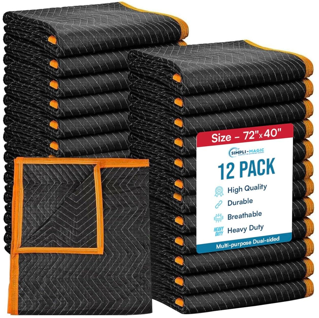 Simpli-Magic Heavy Duty Padded Moving Blankets 72" x 40" – 12 Pack – Packing Blankets, Furniture Covers for Moving