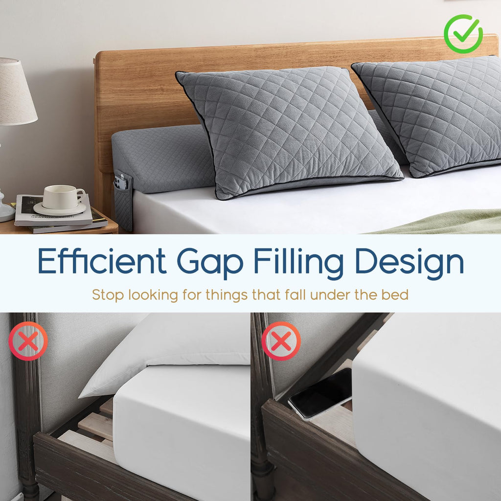Queen Size（60"x10"x6"） Bed Wedge Pillow for Headboard - Upgraded Bed Gap Filler Queen Between Mattress and Headboard - Triangle Pillow - Grey