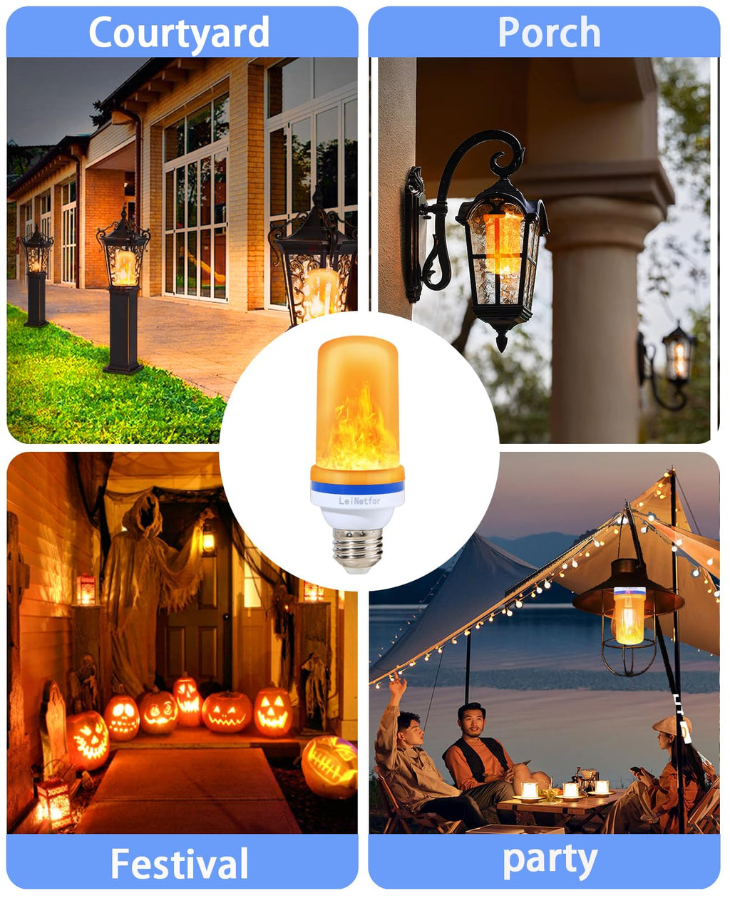 LeiNetfor Led Flame Effect Light Bulb, 4 Modes Flickering Light Bulbs Halloween Decorations,E27 Base Outdoor Led Fire Light Bulbs with Gravity Sensor for Christmas,4W Flame Light Bulbs (Yellow-4Pack)
