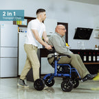 ELENKER All-Terrain 2 in 1 Rollator Walker & Transport Chair, Folding Wheelchair with All 10” Wheels for Seniors, Reversible Backrest & Detachable Footrests (Blue)