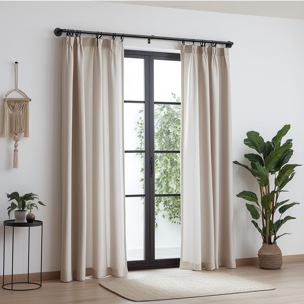 Curtain Rods for Windows 48 to 84, 1 Inch Industrial Wrap Around Black Curtain Rod, Indoor/Outdoor Room Divider Adjustable Drapery Pole, 48"-86"