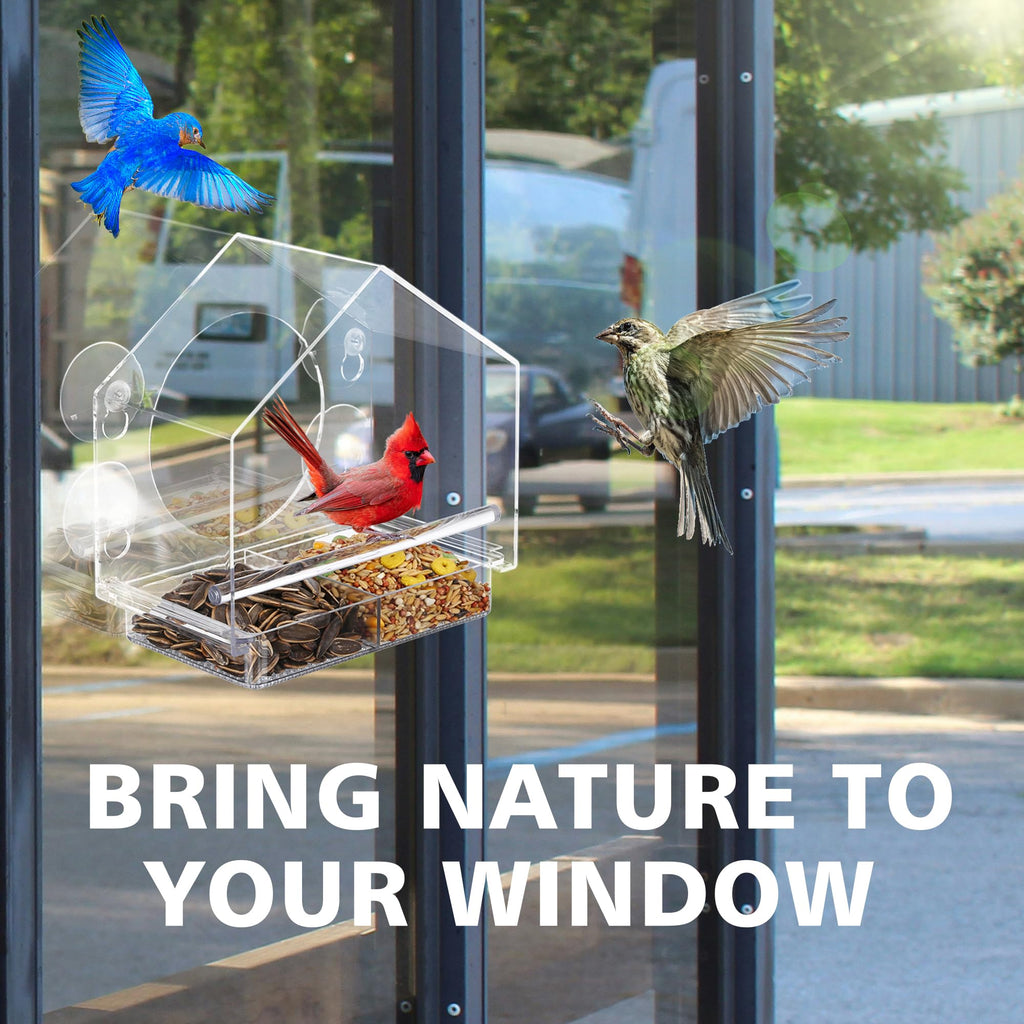 Window Bird Feeder with 4 Extra Strong Suction Cups,Clear Bird House Window for Outdoors, Transparent Bird House for Viewing Wild Bird Outside, Birds Watching Gift for Elderly,Kids, and Garden Decor