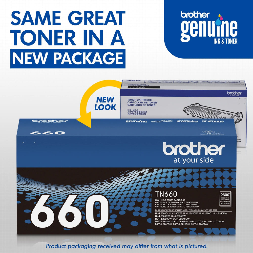 Brother Genuine High Yield Toner Cartridge, TN660, Replacement Black Toner, Page Yield Up to 2,600 Pages, Amazon Dash Replenishment Cartridge