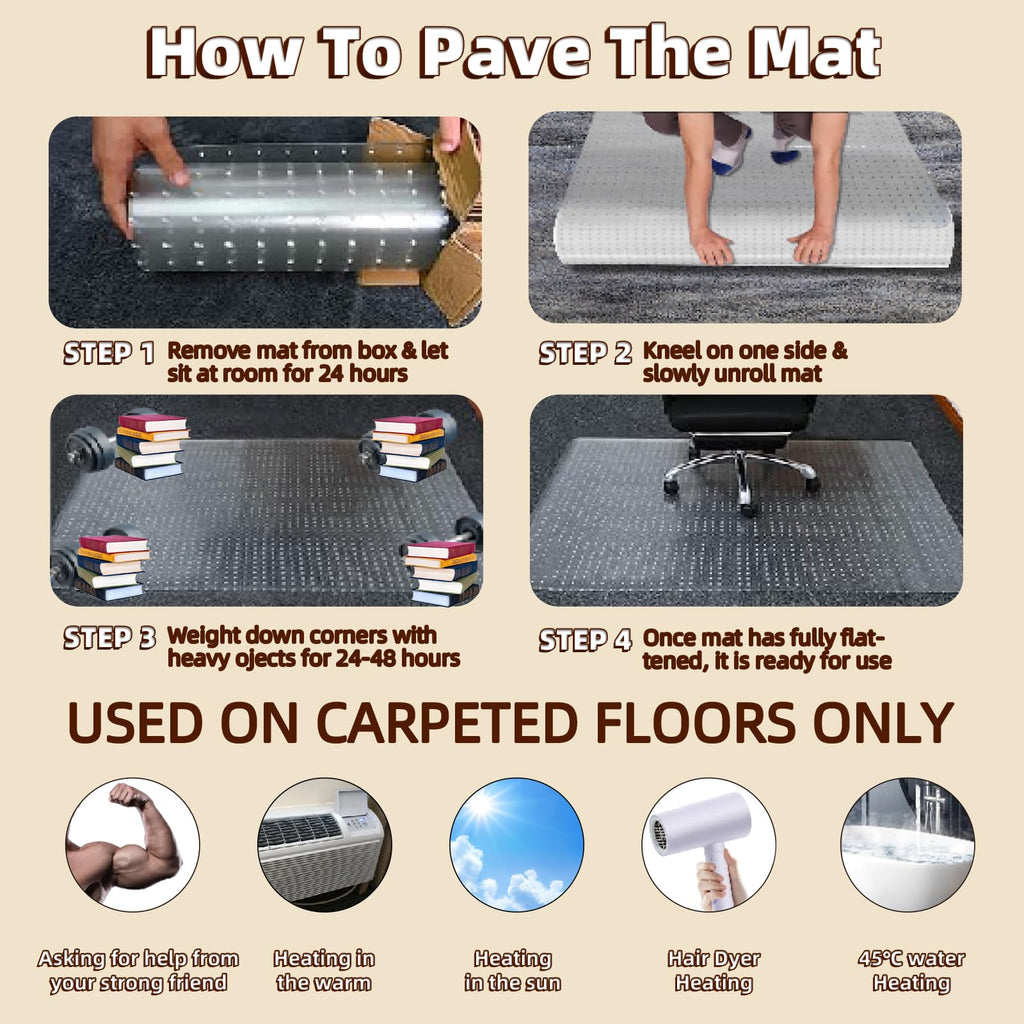 Office Chair Mat Carpet Protector: 36" x 48" Plastic Heavy Duty Computer Desk Mats with Lip for Low Flat and No Pile Carpeted Floor - Clear Rug Pad for Rolling Chairs Office Work Home Gaming Rectangle