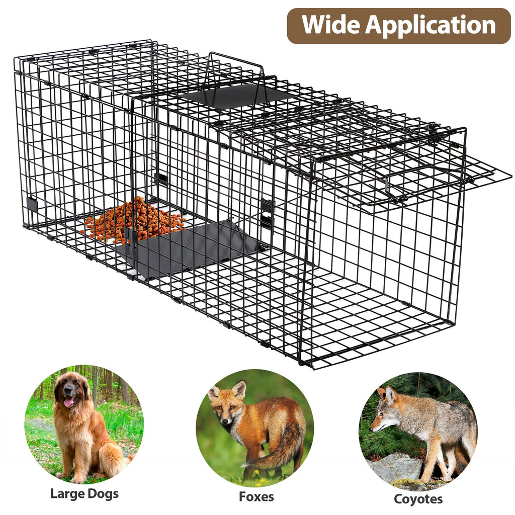 Toriexon Large Live Catch Animal Traps Black 51 X19 X17 Inch, Easy to Set and Release Live Animal Trap, Collapsible Large Animal Catcher Cage for Large Dogs, Foxes