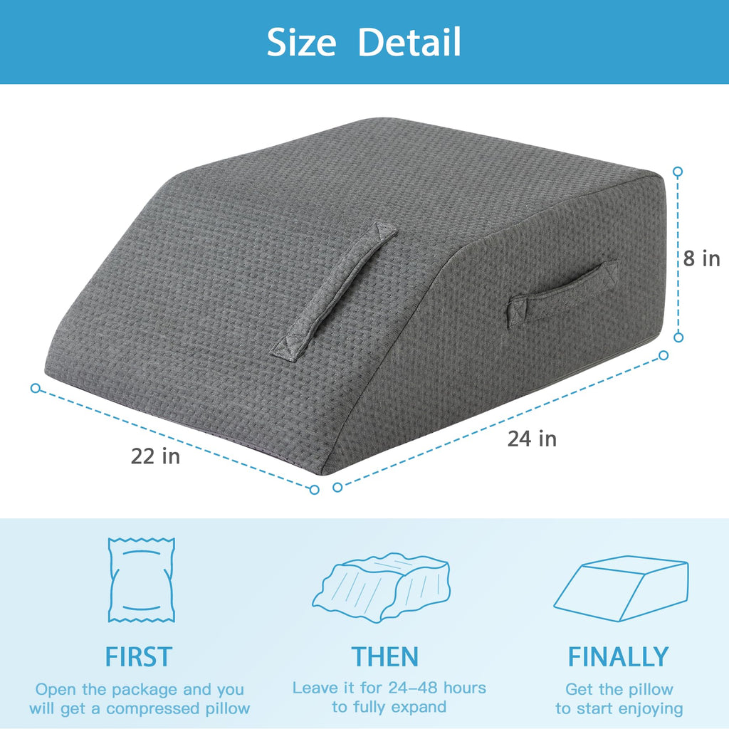 MEGCXIT Leg Pillow Elevation Blood Circulation, Leg Wedge for Elevation for Swelling, Leg Elevating Pillow for After Surgery, Memory Foam Foot Knee Pillow for Back Sleeping 24×22×8 Inch Dark Grey
