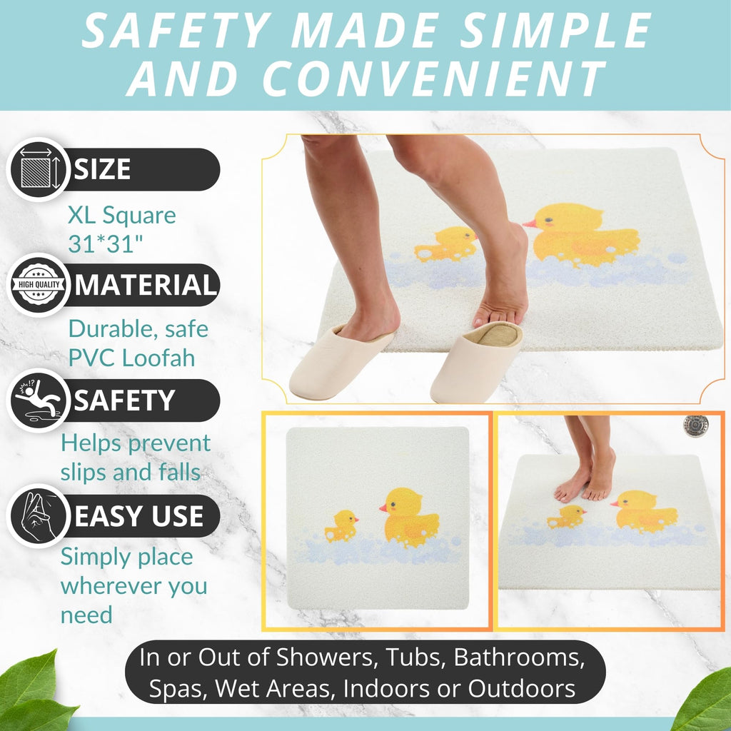 Square Shower Mat - Non Slip Shower Mats for Inside Shower - Extra Large 31x31 Shower Floor Mat Non Slip - Square Bath Mat for Shower - Secure Anti Slip Loofah Shower Bath Mat (31x31 Duck)