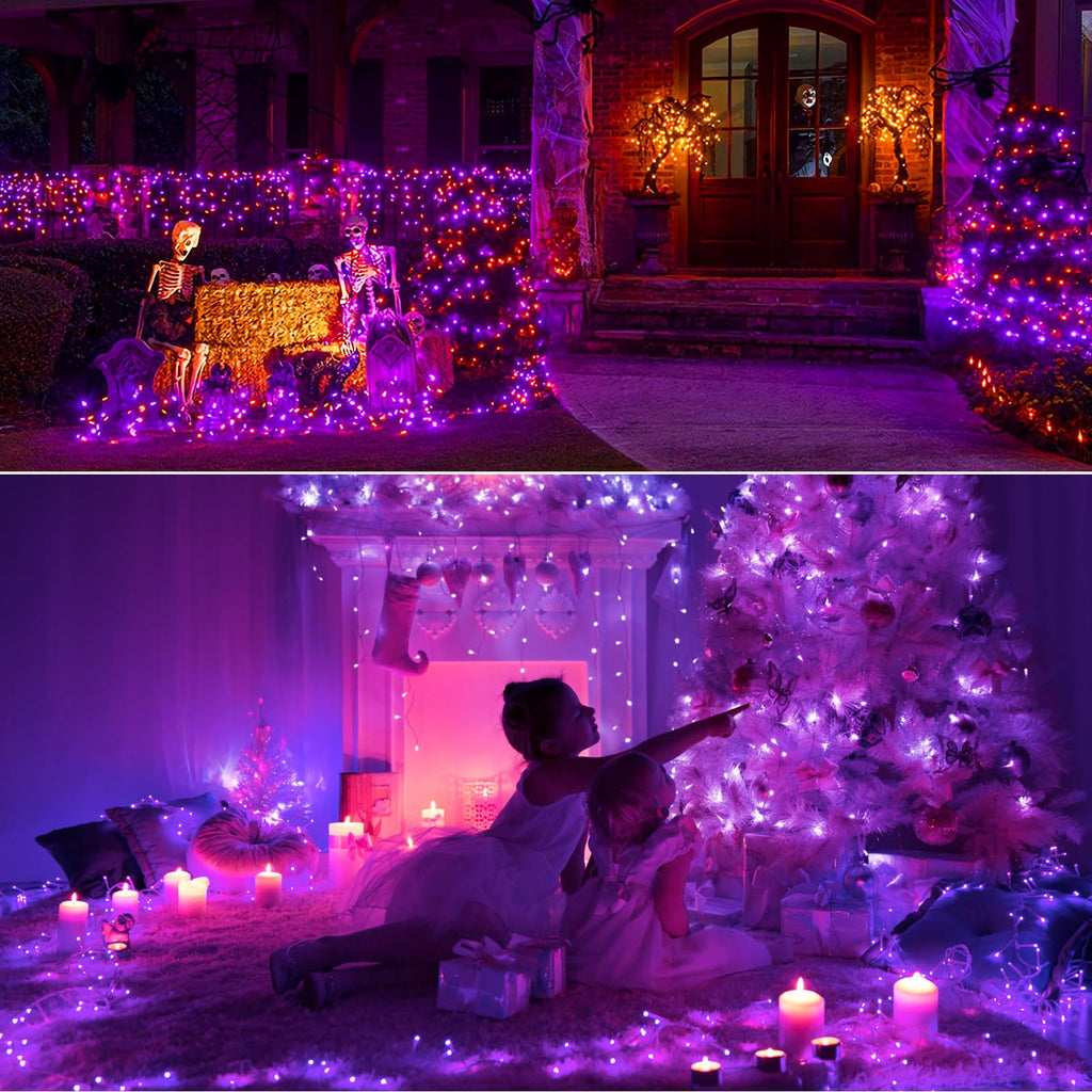 Mlambert 3 Pack 33FT Fairy Lights Battery Operated with Remote and Timer, Dimmable Waterproof 8 Modes Lights for Halloween Christmas-Orange/Purple