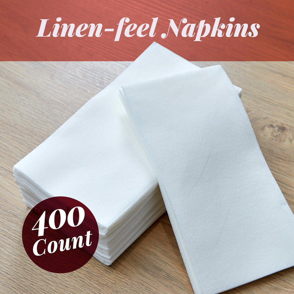 Prestee 400 Linen Feel Disposable Paper Hand Towels - White, Disposable Guest Towels, Wedding Napkins, Paper Napkins, Disposable Napkins for Guest Bathroom, Christmas Parties, Holiday Dinners & Events