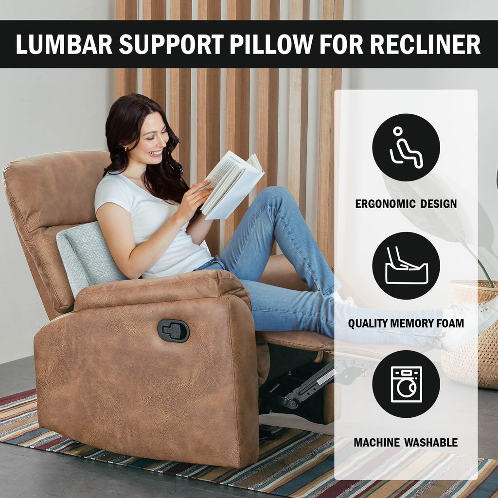 HOMBYS Lumbar Support Pillow for Recliner Chair, Memory Foam Back Support Cushion for Elderly,Extra Large Lumbar Support Pillow with Extension Straps, Thick Backrest for Home Reading