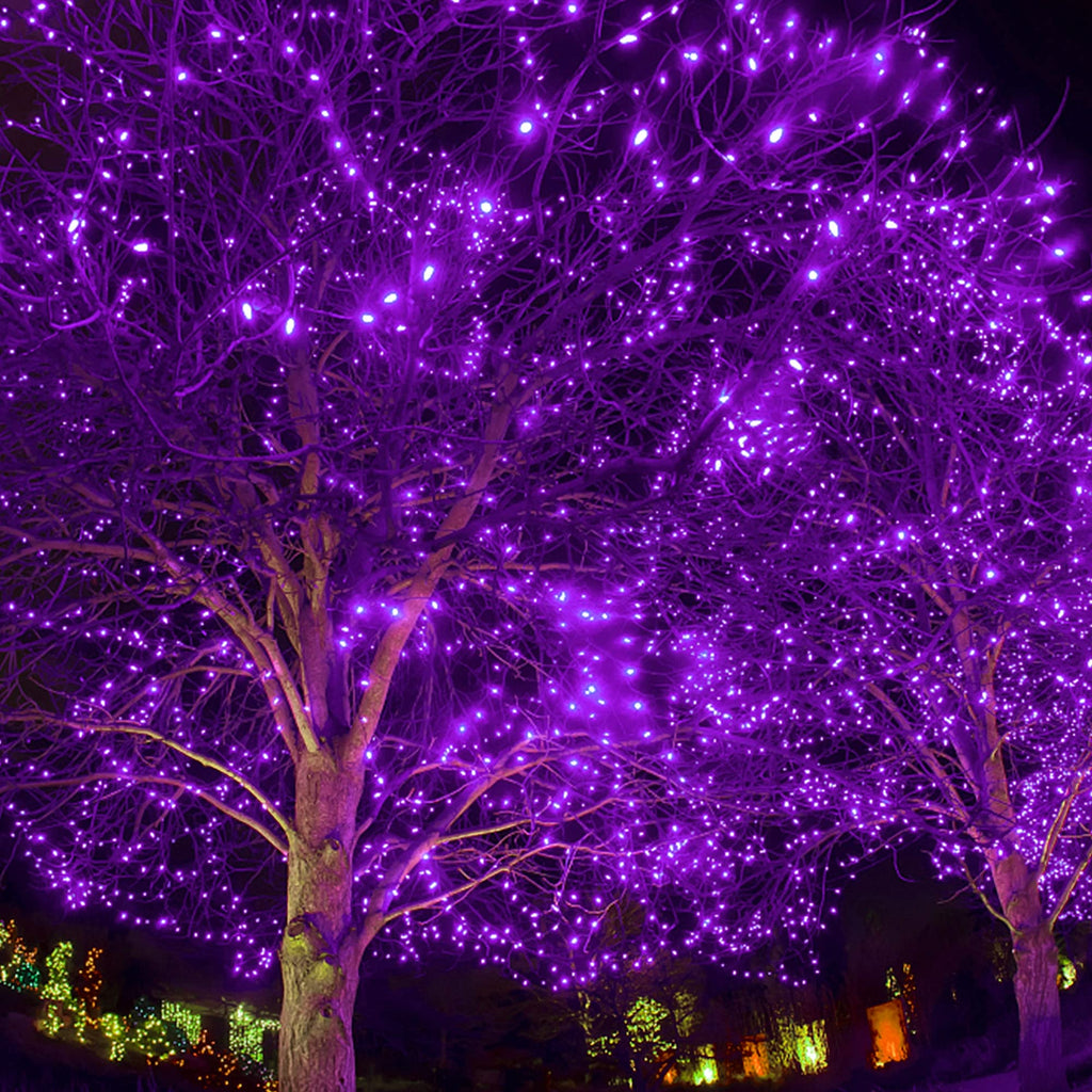 Twinkle Star 300 LED Halloween Fairy String Lights, 99 FT Outdoor Light Plug in with 8 Lighting Mode, Waterproof Black Wire Mini Lights Christmas Holiday Wedding Party Patio Tree Decorations (Purple)