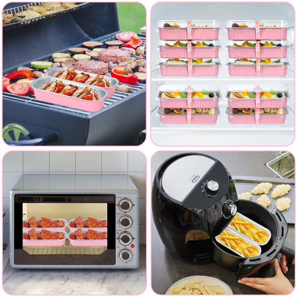 EgticHome Mini Loaf Pans with Lids and Spoons (100 Pack, Pink, 6.8oz) Rectangular Aluminum Foil Baking Pans