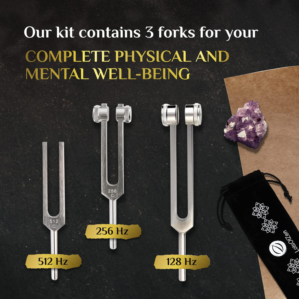 Tuning Forks for Healing (128Hz, 256Hz, 512Hz) — Body Weighted Tuning Forks Medical for Healing Chakra Set — Yoga and Meditation Accessories — Tuning Fork Set Frequency Healing Devices