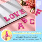 WILLBOND 52 Pcs Chenille Letter Patches Bulk Self Adhesive Letter Patches for Backpacks Stick on Letters Embroidered Applique Patch for Clothing Hats Halloween Christmas Supplies(Rose Red)