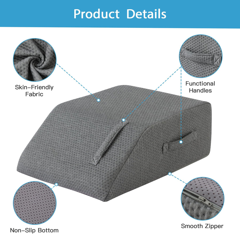 MEGCXIT Leg Pillow Elevation Blood Circulation, Leg Wedge for Elevation for Swelling, Leg Elevating Pillow for After Surgery, Memory Foam Foot Knee Pillow for Back Sleeping 24×22×8 Inch Dark Grey