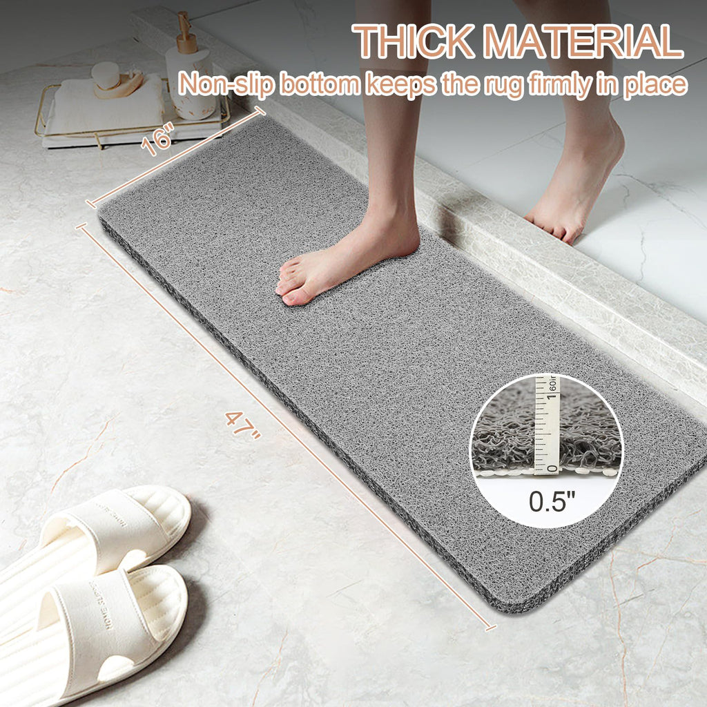 Joyhalo Shower Mats for Showers Anti Slip for Elderly, 47'' x 16'' Non Slip Bath Mat for Inside Shower, Bath Tub Mats for Bathroom Non Slip for Shower, PVC Loofah Bathroom Mats, Grey