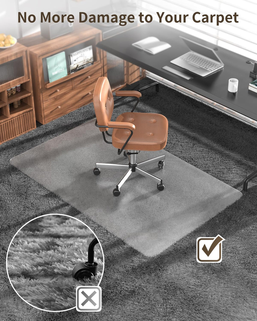 Blvornl Frosted Clear Chair Mat for High Pile Carpet and Hardwood Floor, 32.3"*53" Hard Material Chair Mat, Heavy Duty Computer Chair Mats for Rolling Chairs, Desk Floor Rug for Office and Home