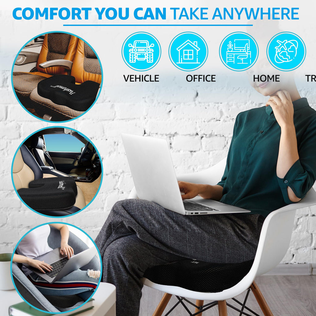 Pushmell Memory Foam Seat Cushion for Enhanced Comfort - Pillow Cushion with Cooling Gel, Extra Mesh Cover