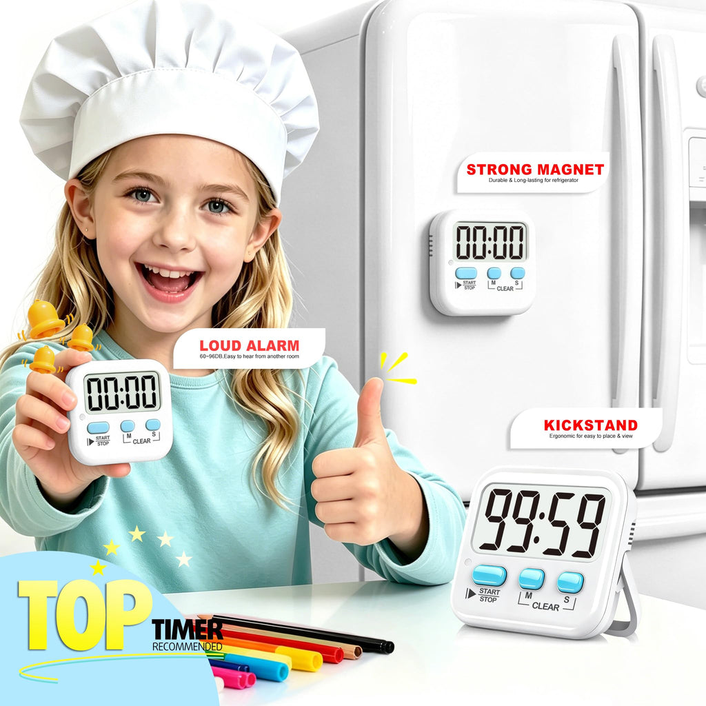 Antonki 2 Pack Digital Timer for Kids, Magnetic Countdown Kitchen Timers for Cooking, Egg, Classroom, Teacher, Exercise, Study, Oven - Battery Included