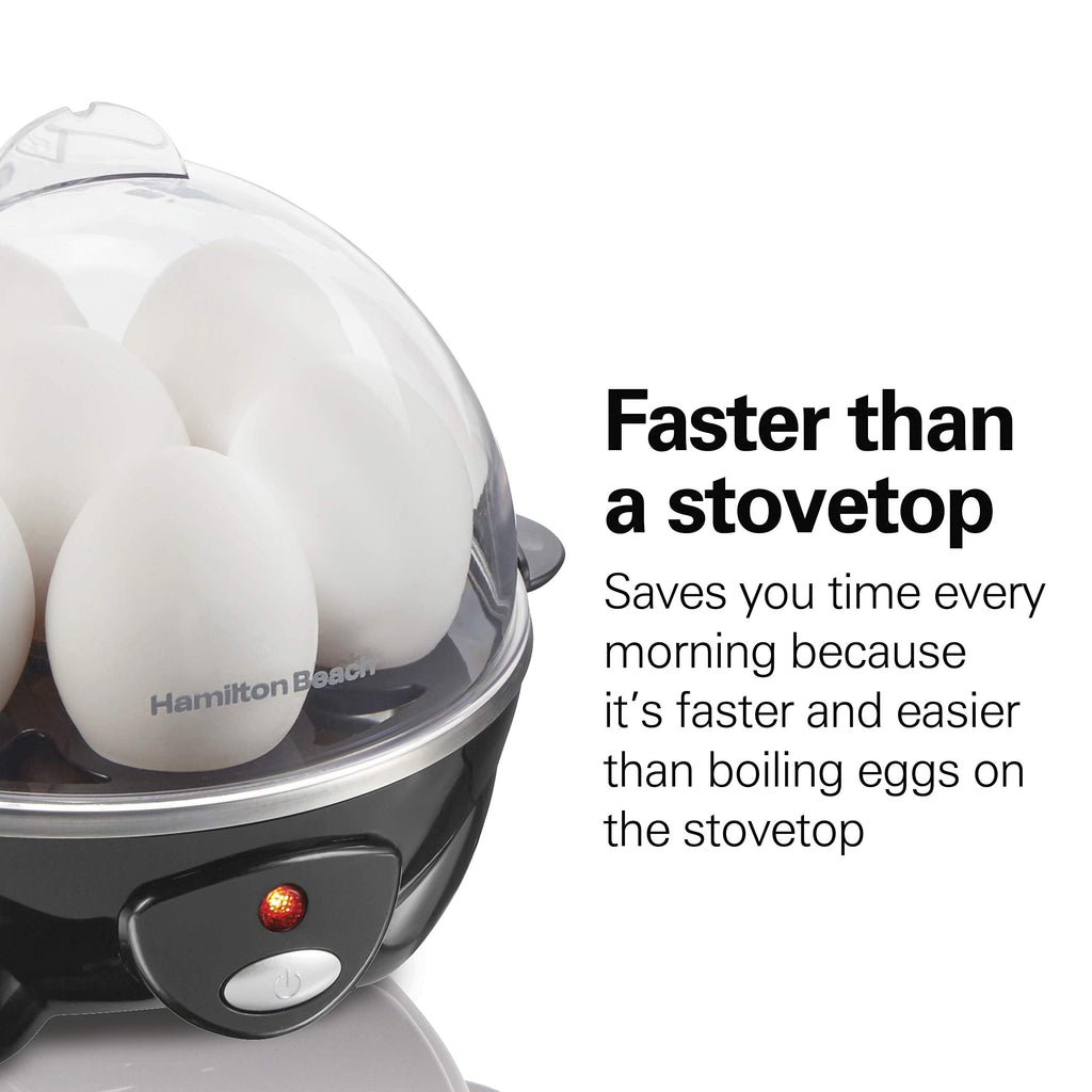 Hamilton Beach 3-in-1 Electric Egg Cooker for Hard Boiled Eggs, Poacher Eggs, Omelet Maker & Vegetable Steamer, Holds 7, Black (25507)