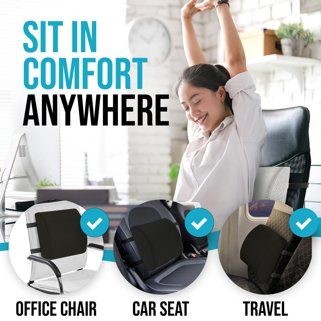 FORTEM Office Chair Cushion and Back Support for Office Chair, Lumbar Support Pillow, Memory Foam, Non Slip Sitting and Back Rest for Gaming, Car Seat Cushion, Chair Pad, XL
