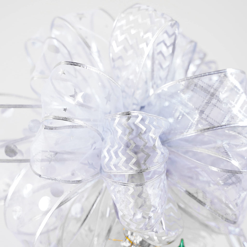 MEEDEE Silver Ribbon for Christmas Tree Silver Wired Ribbon 2.5 Inch 6 Rolls 36 Yards Silver Tree Ribbon Garland Christmas Ribbon Set Ribbon for Christmas Tree Decoration Topper Bow Making