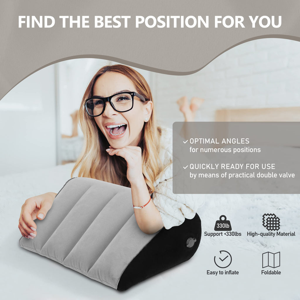 Portable Wedge Pillow Inflatable Cushion - Body Positioners Lightweight Wedge Pillow for Sleeping, Leg Elevation, Use in Bed, Travel, Camping, Fast Inflating Deflation (Grey)