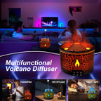 Cechlicht Volcano Diffuser, Essential Oil Diffuser 300ml Volcano Humidifier with Flame & Volcano Mist Mode, 2 Colors, Timer, Auto Shut-Off, Remote Control, Flame Diffusers for Home Bedroom Black