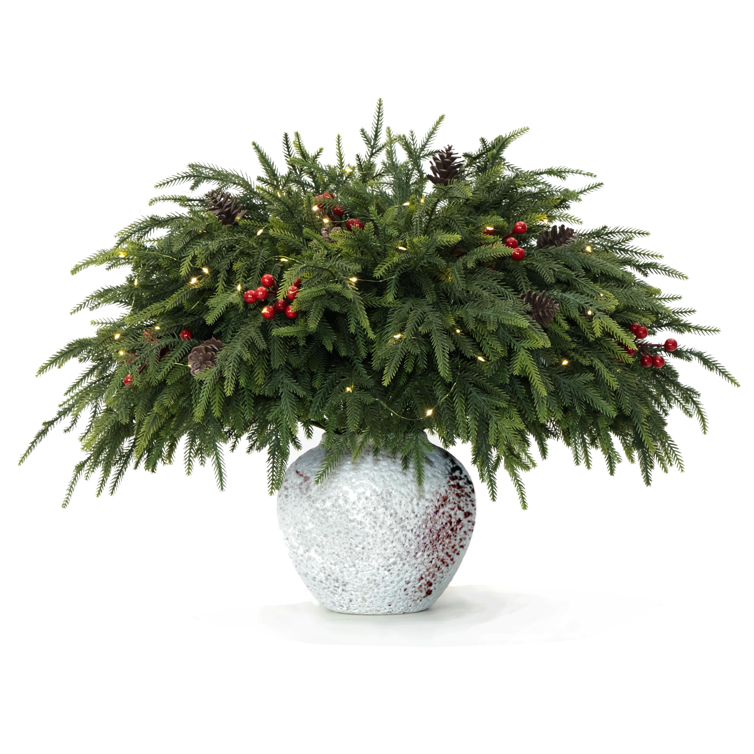 WHANLEY L&Q 20-Piece Set 23" Christmas Norfolk Pine Branches with Lights - Battery Operated Christmas Decorations - Warm Lights -Norfolk Pine Stems for Xmas DIY Crafts Garland Wreath- Christmas Decor
