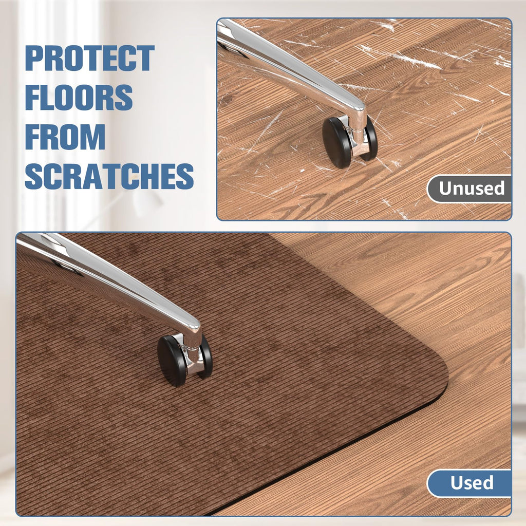 Placoot Office Chair Mat for Hardwood Floor, 55"x35" Corduroy Surface Computer Chair Mat, Desk Chair Mat, Large Anti-Slip Rubber Bottom Floor Protector for Home Office Brown