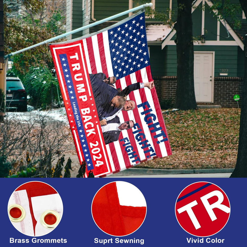 DOSMINE Supporter Kit Trump 2024 Flag 3 * 5ft Trump Survived Shot Fight Trump Flag Banner Trump Stickers Trump Hat Trump Socks Trump Keychain Heat transfer Sticker Trump Bracelets