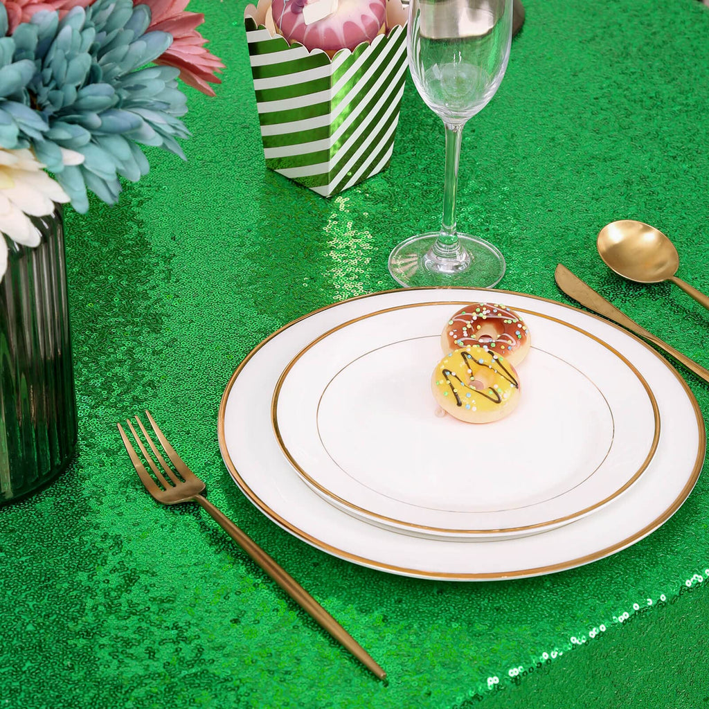 Green Tablecloth Christmas Green Sparkle Tablecloth 8.5ft Sequin Table Cloth Shimmer Fabric for Bridal Baby Shower Decorative St. Patrick's Day Buffet Parties,60x102inch