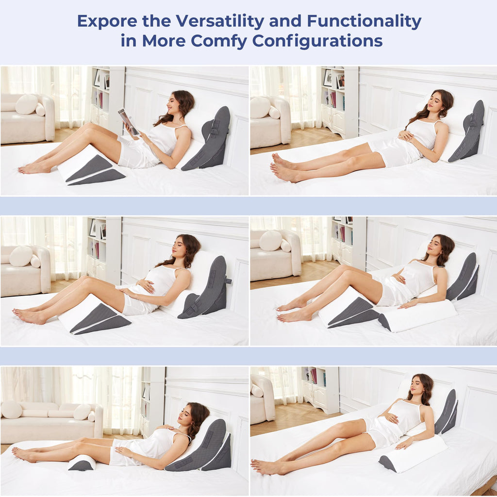 MASVIS 5Pcs Orthopedic Bed Wedge Pillow Set for Sleeping - High Density Foam Wedge Pillows for Post After Surgery, and Body/Back/Knee/Headboard Pain Relief, Acid Reflux, Snoring, Gerd