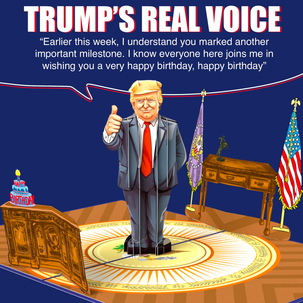 Donald Trump Birthday Card | Pop Up Card with 3D Trumps Real Voice in Oval Office Says Happy Birthday Cards for Men | Light Up, Make Birthdays Great Again Interactive Card for Dad, Husband, Women