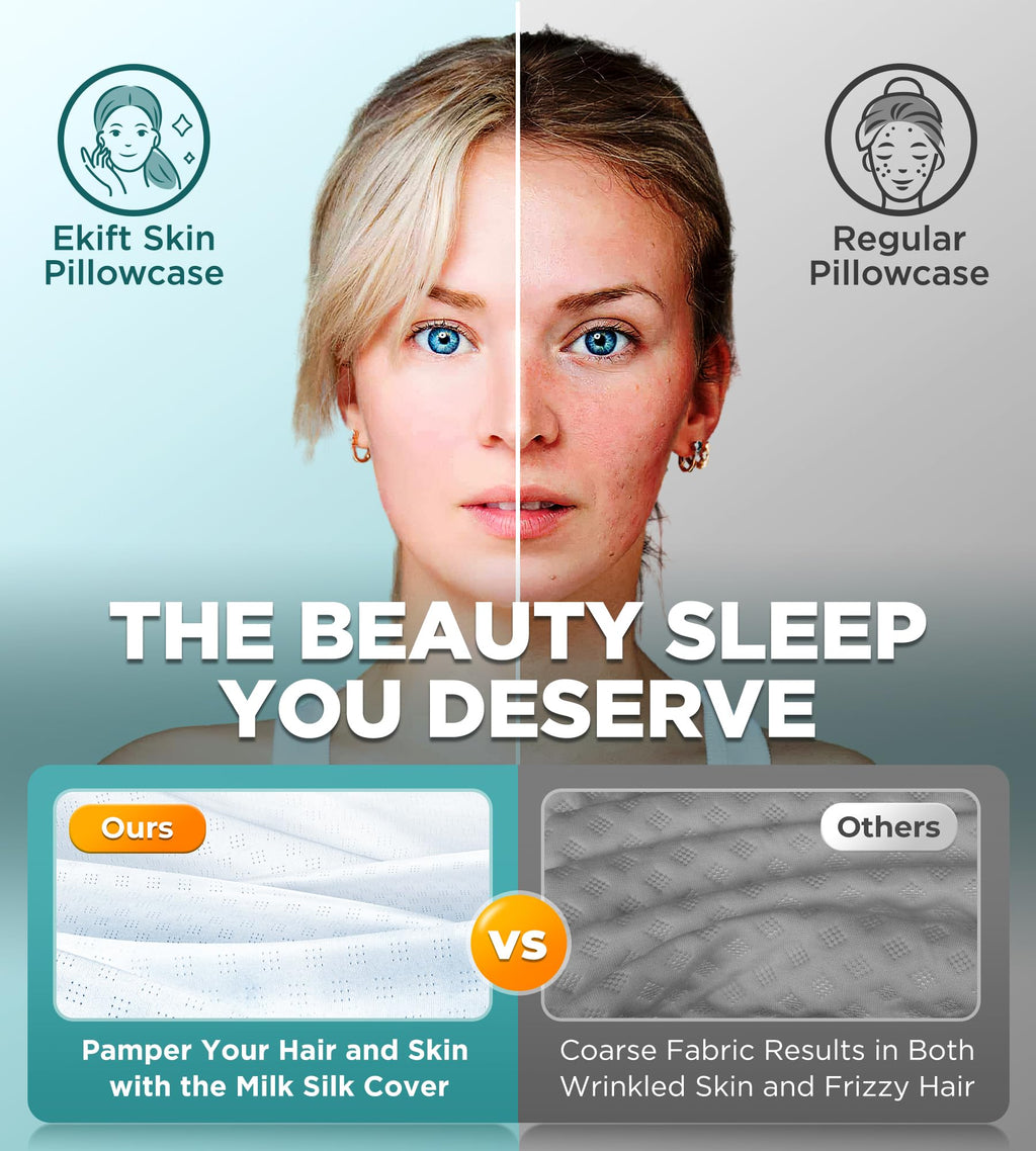 EKIFT Ease Now Cervical Neck Pillow for Pain Relief, Beauty Sleeping Cooling Pillow for Side Back Stomach Sleeper, Odorless Memory Foam Bed Pillows Deep Sleep,Ergonomic Orthopedic Contour Neck Support