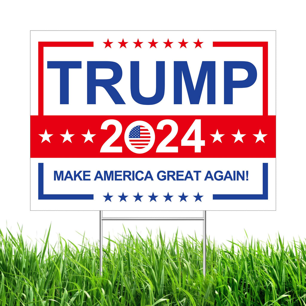 Trump Yard Signs 2024, Double Side 24” x 18” with Metal Stake Make America Great Again Political Yard Sign, Patriotic Decorations Voted for Donald Trump Lawn Sign 2024 Outdoor Election Decoration